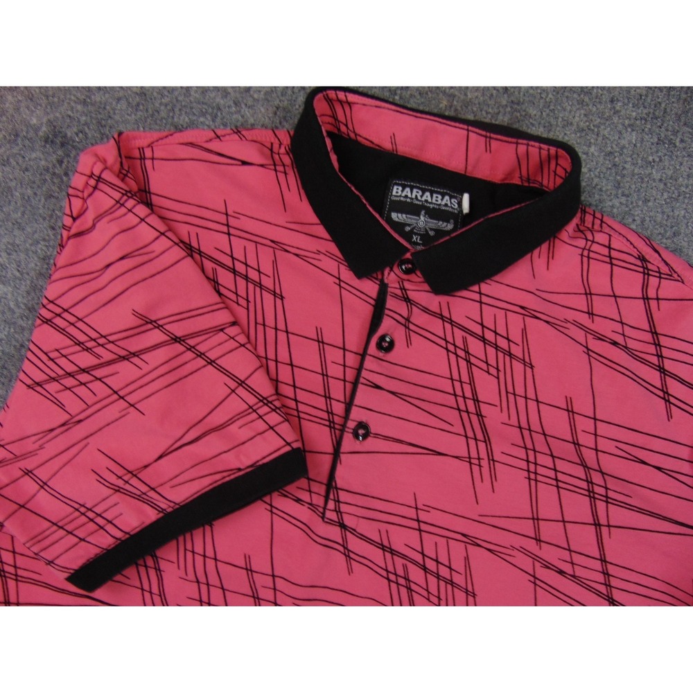 Barabas Polo Shirt Mens XL Pink Black Geometric Abstract Streetwear Short Sleeve